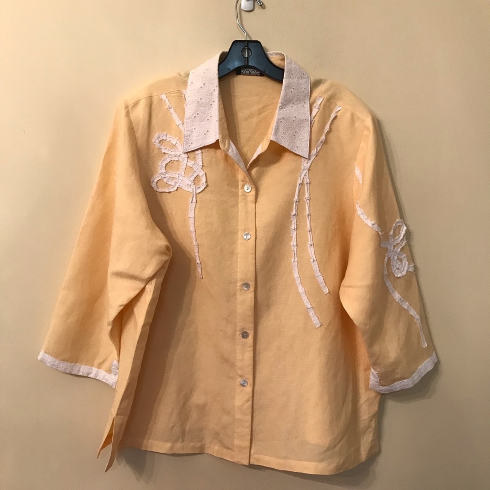 Koos Of Course Eyelet Collared Trim Linen Blend Blouse - Picture 2 of 4